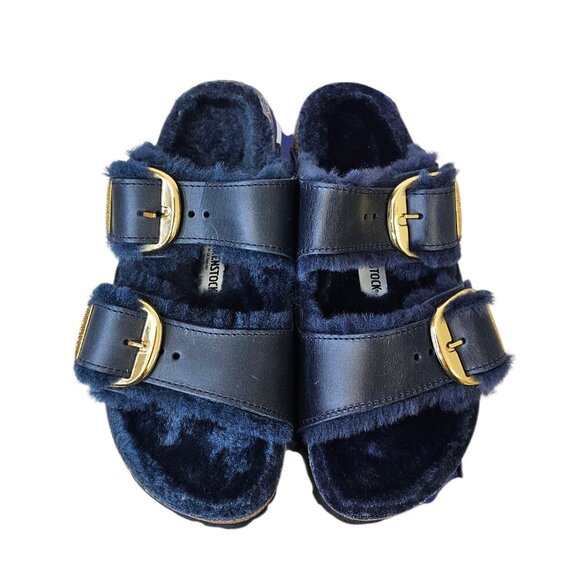 Birkenstock Arizona Big Buckle Shearling Sandals, Midnight Blue, Narrow, 36/5 - Picture 5 of 8